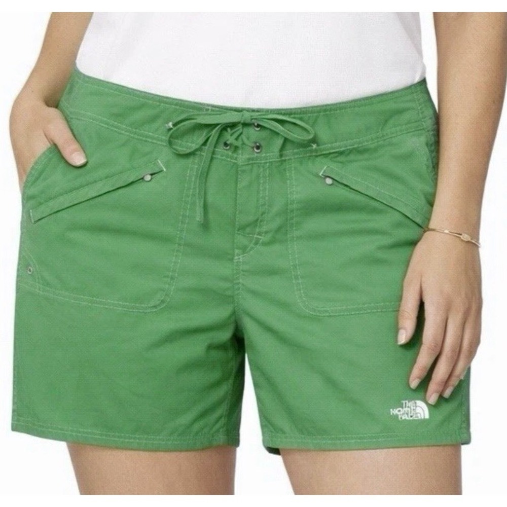 THE NORTH FACE Green Board Shorts sz 10 Hook Loop Fly & Drawstring Summer Sporty